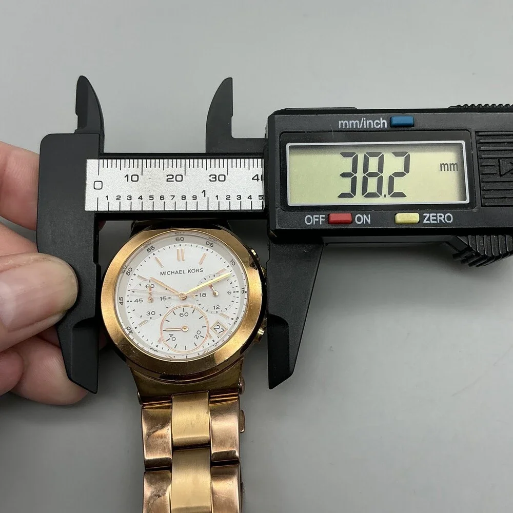 Michael Kors Womens Watch 38mm Gold Tone Chronograph MK-5223 New Battery 7" - Picture 11 of 13